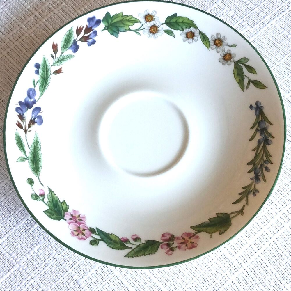 Set of 8 Saucers Worcester Herbs (Green Trim) by Royal Worcester